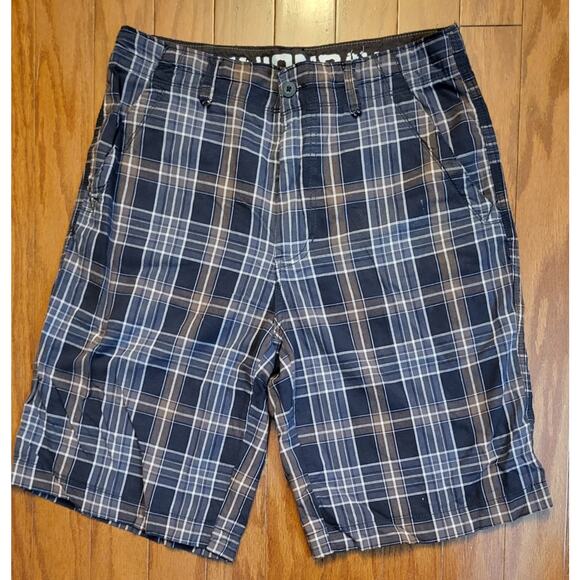 Unionbay Chino Shorts Men Size 32 Dark Gray Brown Plaid Casual Lightweight - Picture 11 of 11